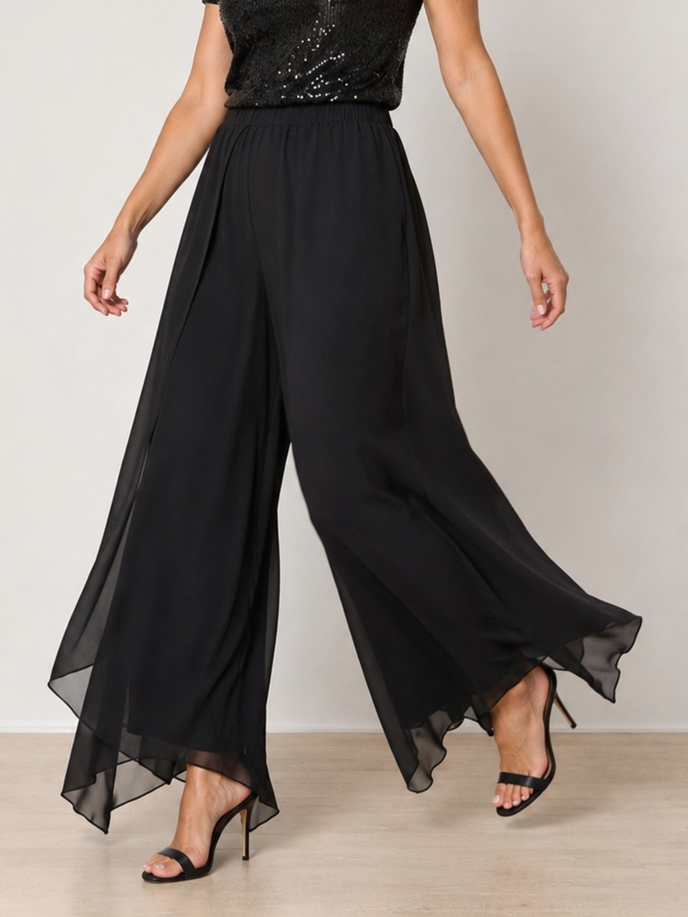 Alex Evenings Black Chiffon Overlay Wide-Leg Pants Elegant Evening Wear NWT 1X
